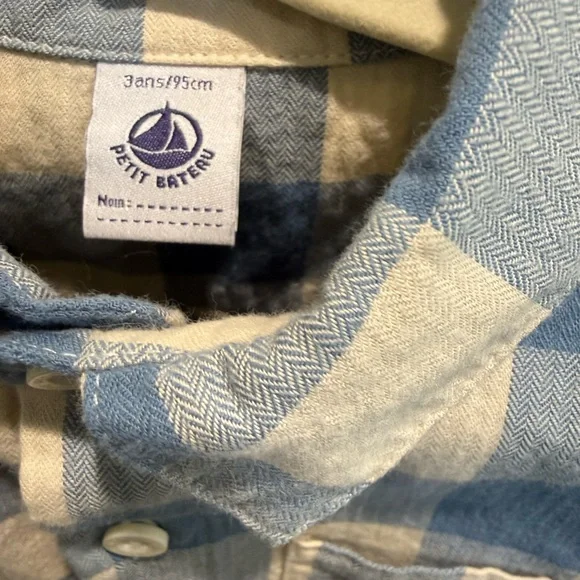 Petit Bateau Blue and Cream Plaid Kids Shirt - Picture 4 of 4